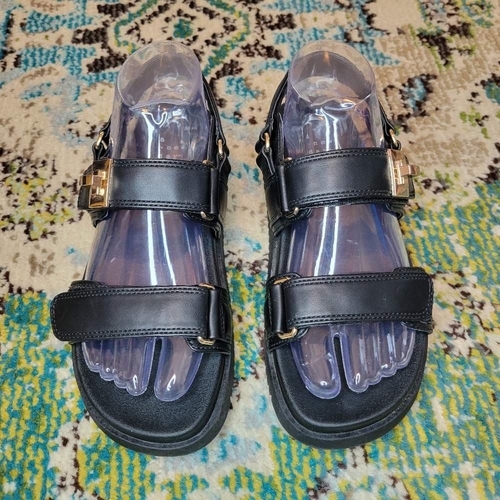 A New‎ Day Jonie Gold Buckle Ankle Strap Mona Sandals, Size US 6.5 Womens
